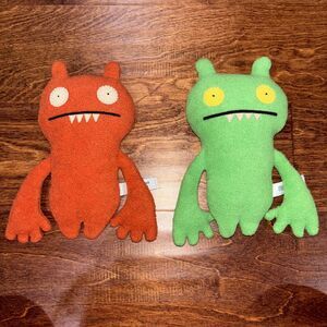 2x Little Uglys Uglydoll Abima Red & Green 2004 Stuffed Plush Toy Monster 8”